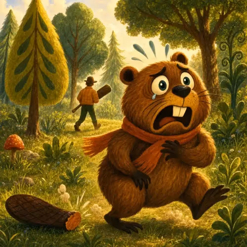 A beaver darting away from hunters, leaving its tail behind