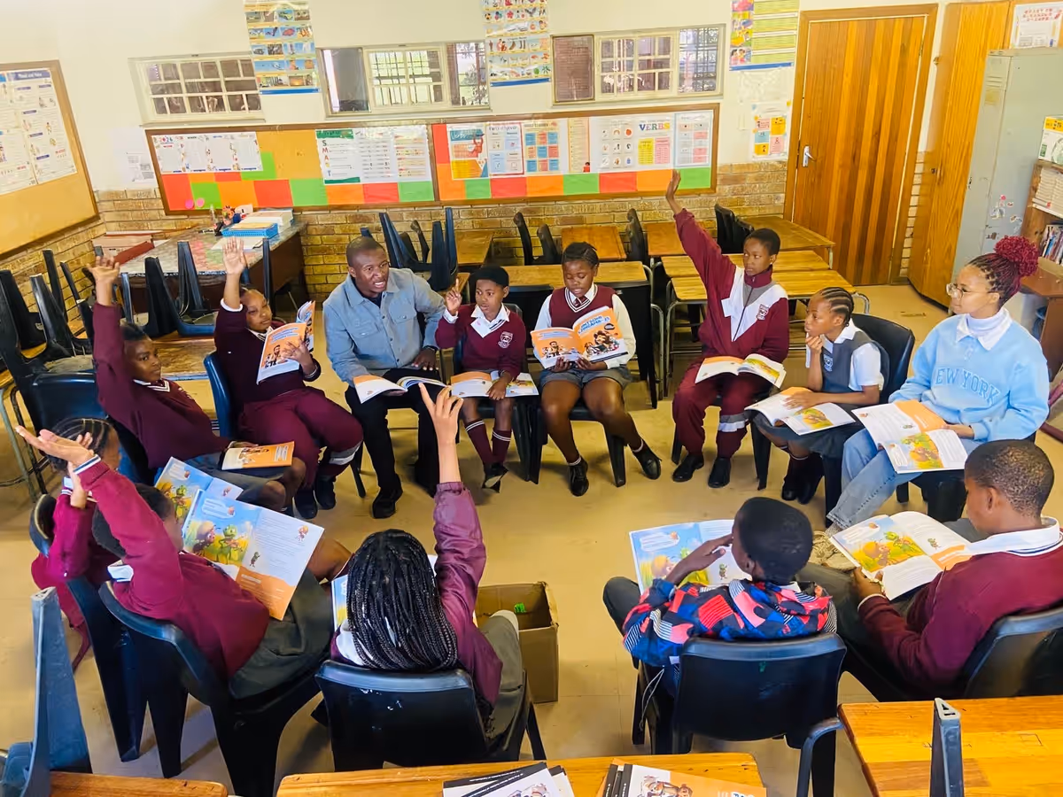 Children with fable books in a classroom