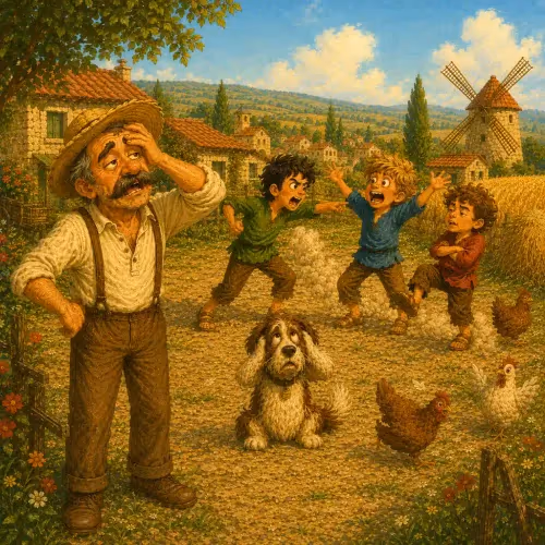 A farmer handing his arguing sons a tightly tied bundle of sticks