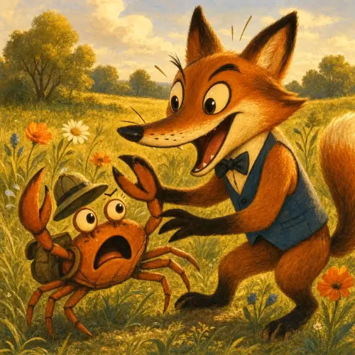 A crab wandering too far from the shore, cornered by a cunning fox