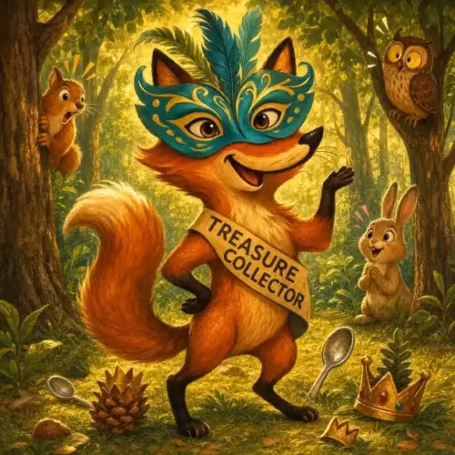 A fox holding up a dramatic mask that only startled his own friends