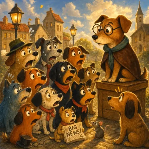 A wise chief dog pointing out the true culprits among the king's palace dogs