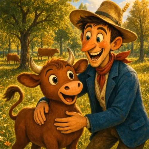 A farmer discovering a lion, not a thief, standing over his missing bull