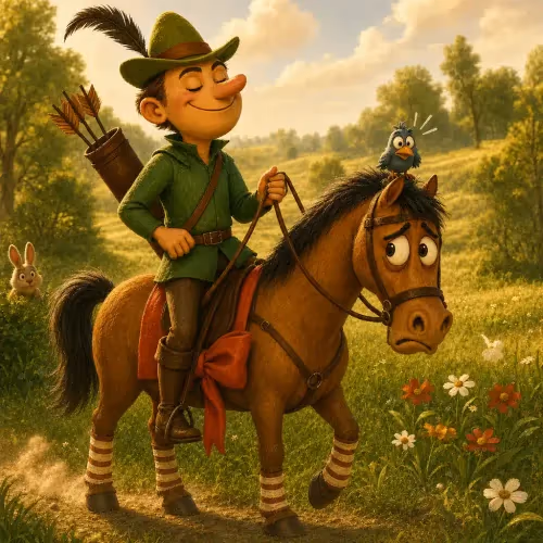 A horse wearing a bridle and saddle, now controlled by the hunter he once asked for help