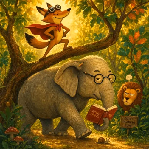 A jackal strutting arrogantly beside the lion who once spared his life