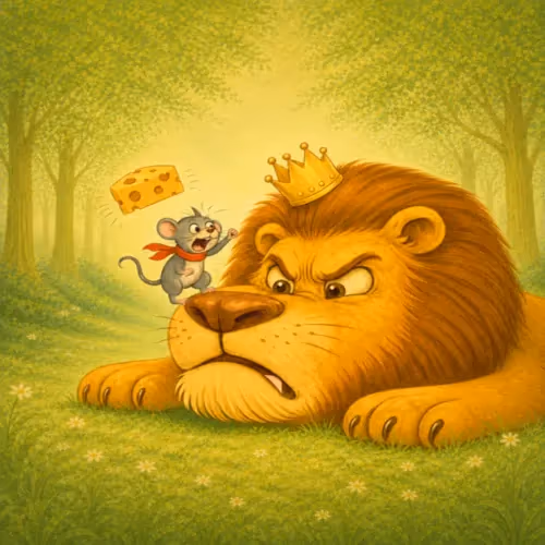 A lion gently releasing a tiny mouse caught beneath its paw