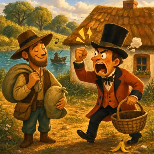 An honest merchant fairly weighing a valuable plate at a market stall