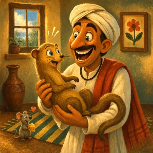 A Brahmin recoiling in horror beside a loyal mongoose with bloodied jaws