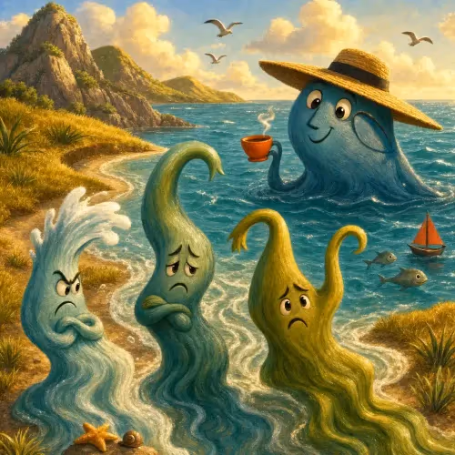 Three rivers flowing into a vast, salty sea despite their complaints