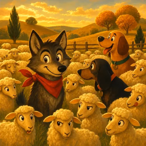 A shepherd's young wolf, raised among his dogs, caught harming the sheep