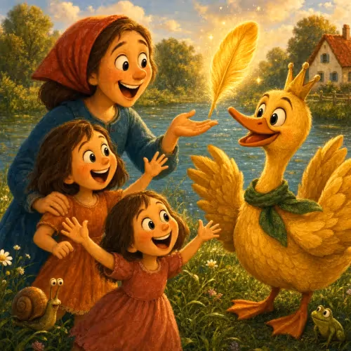 A golden-feathered swan plucked bare by a family who grew greedy for more
