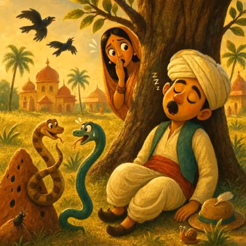 A wise princess discovering hidden treasure while curing a prince troubled by a snake