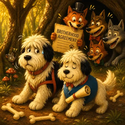Wolves sneaking into a den to attack unsuspecting sheepdogs