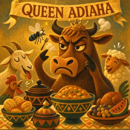 A fly buzzing around a cow's eyes after being granted permission by the queen