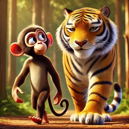 Colorful illustration of How the Monkey and the Goat Earned Their Reputations fable - Trickery and Caution