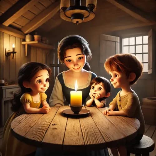 Colorful illustration of The Candles - a fable