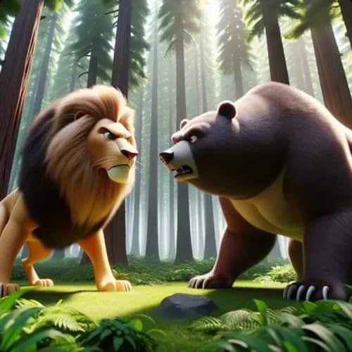 Colorful illustration of A Lion and A Bear - Teamwork and Choice