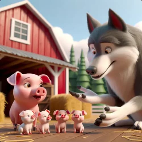 Colorful illustration of A Wolf and A Sow - Caution and Deception