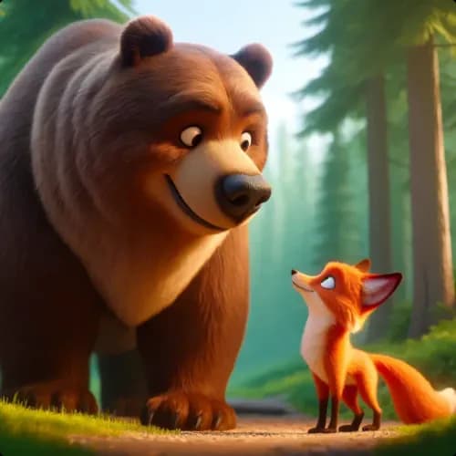 Colorful illustration of The Bear and The Fox - a fable
