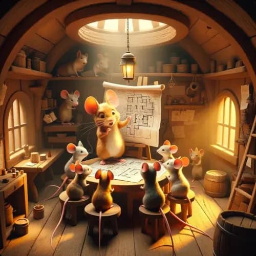 Colorful illustration of Belling The Cat fable - Responsibility and Problem-Solving