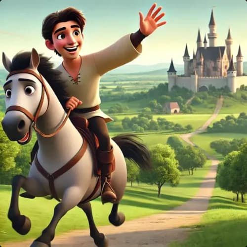 Colorful illustration of Hans in Luck fable - Choice and Consequences