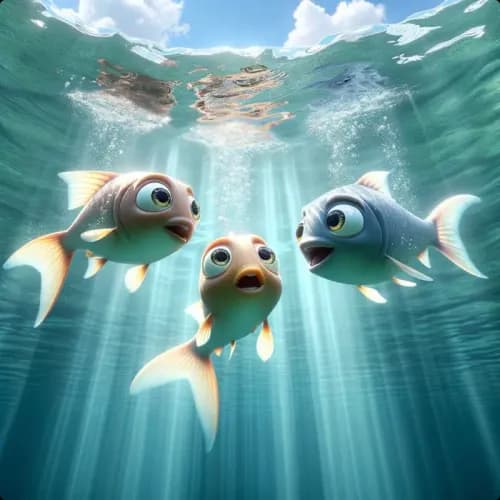 Colorful illustration of Tale of the Three Fishes - a fable
