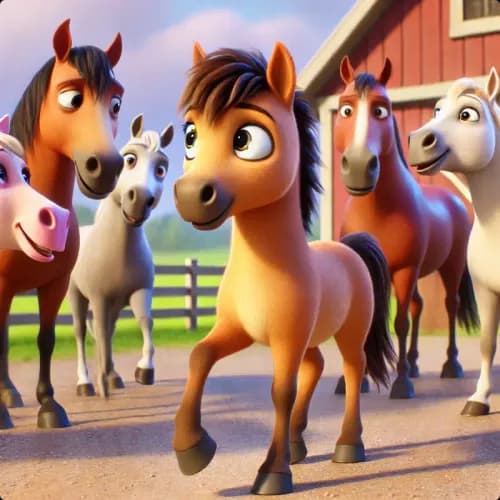 Colorful illustration of Council of Horses - a fable