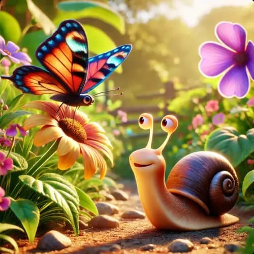 Colorful illustration of Butterfly and Snail - a fable