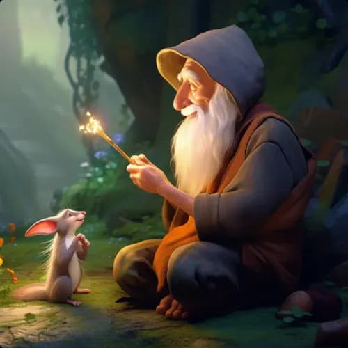 Colorful illustration of The Hermit and the Mouse - a fable