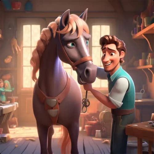 Colorful illustration of The Horse and The Groom - a fable