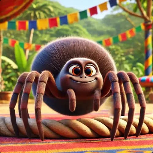 Colorful illustration of Why Anansi Has Eight Thin Legs fable - Patience and Consequences
