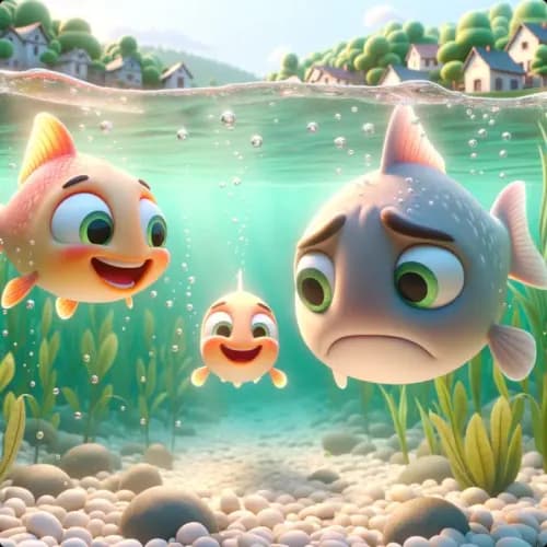 Colorful illustration of The Three Fishes - a fable