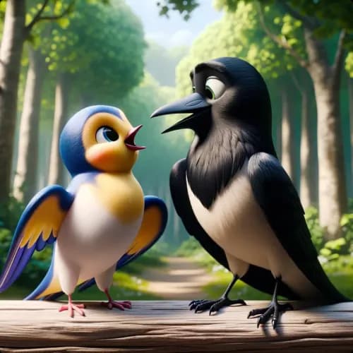 Colorful illustration of The Swallow and The Crow - a fable
