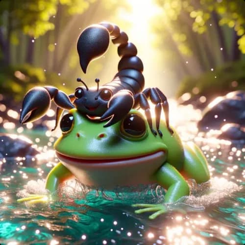 Colorful illustration of The Scorpion and the Frog - a fable