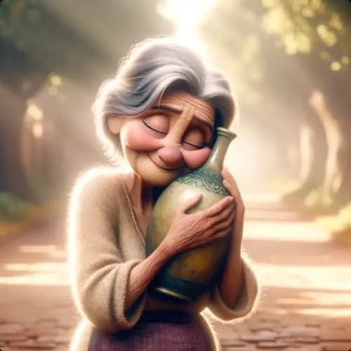 Colorful illustration of The Old Woman and The Wine-Jar - a fable