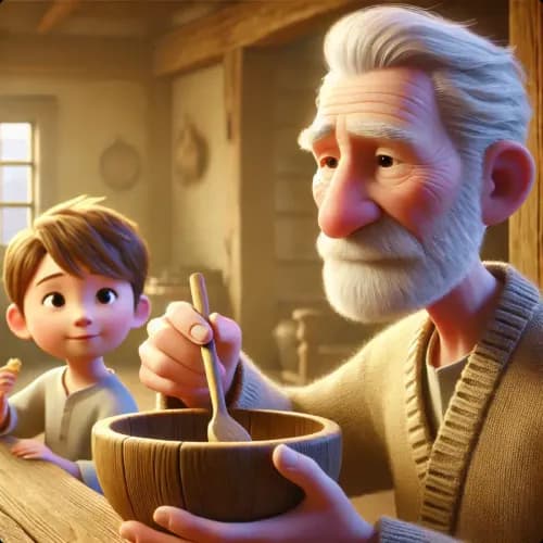 Colorful illustration of The Old Man and His Grandson - a fable