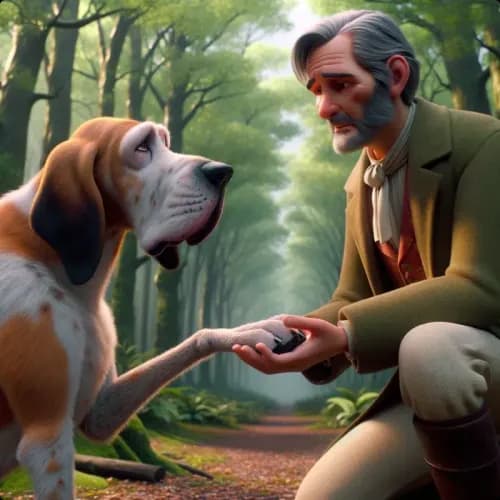 Colorful illustration of The Old Hound - a fable