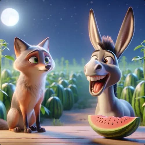 Colorful illustration of The Musical Donkey - a fable