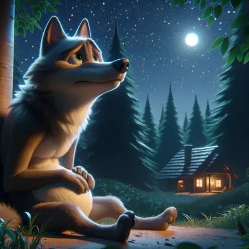 Colorful illustration of The Mother and The Wolf - a fable