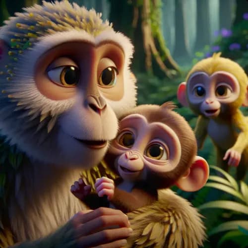 Colorful illustration of The Monkeys and Their Mother - a fable