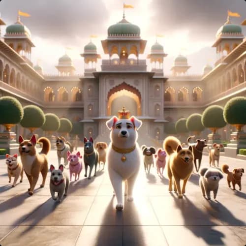 Colorful illustration of The Guilty Dogs - a fable