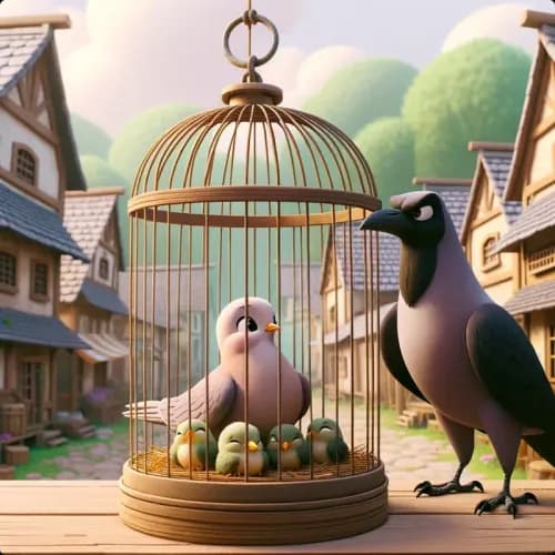 Colorful illustration of The Dove and The Crow - a fable