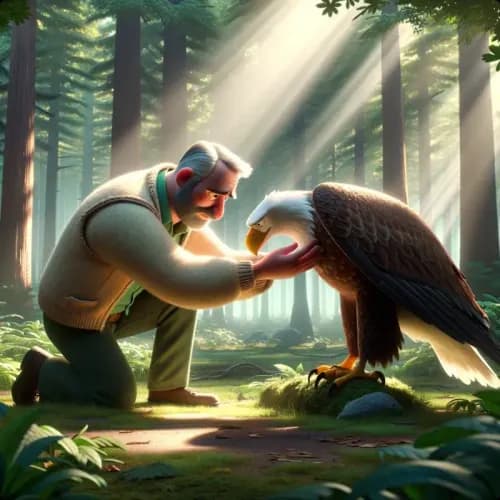 Colorful illustration of The Eagle and The Man - a fable