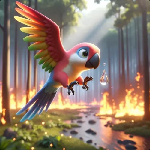Colorful illustration of The Brave Little Parrot - a fable