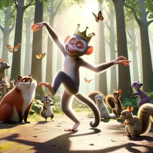 Colorful illustration of The Fox and The Monkey - a fable