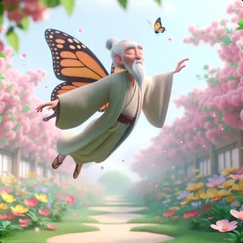 Colorful illustration of The Butterfly Dream - a fable