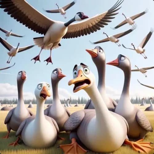 Colorful illustration of The Geese and The Cranes - a fable