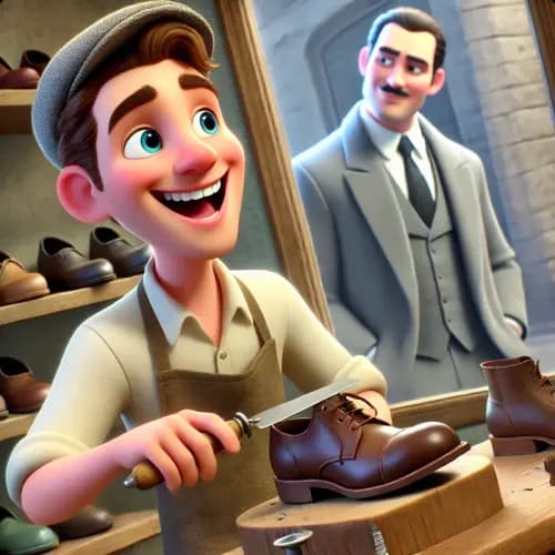 Colorful illustration of The Cobbler and the Financier - a fable