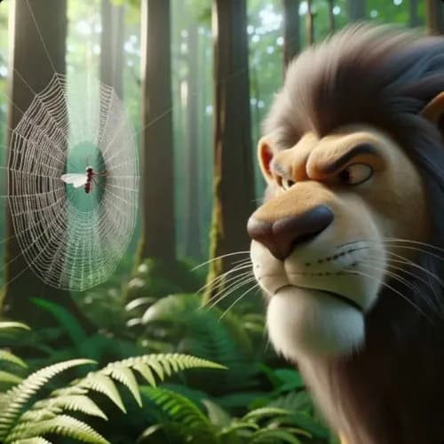 Colorful illustration of The Gnat and The Lion - a fable