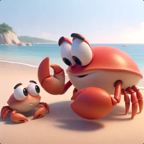 Colorful illustration of The Crab and his Mother - a fable